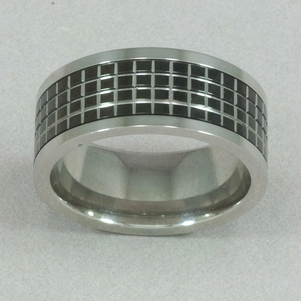 Inox Men's Grid Black Pattern Spinner Ring Rings 3 Inox Men's Grid Black Pattern Spinner Ring Rings