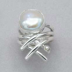 Lilly Barrack Criss Cross Sterling Silver And Pearl Ring