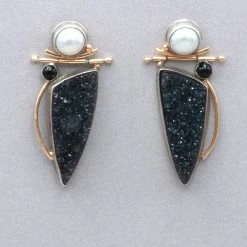 Rainbow Bridge Jewelers Pearl And Black Druzy Gold And Silver Earrings