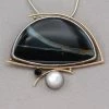 Rainbow Bridge Jewelers Banded Agate And Pearl Silver And Gold Pendant