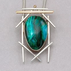 Rainbow Bridge Jewelers Chrysocolla Silver And Gold Pendant