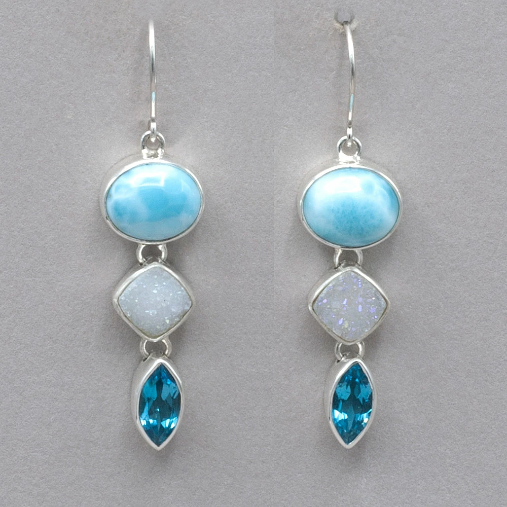 Mystical Madness Larimar, Druzy And Blue Topaz Earrings 3 Mystical Madness Larimar, Druzy And Blue Topaz Earrings