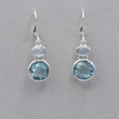 Mystical Madness Rainbow Moonstone And Blue Topaz Earrings
