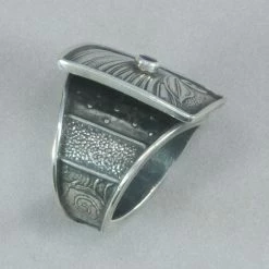 Tabra Embossed Sterling Silver And Ruby Ring