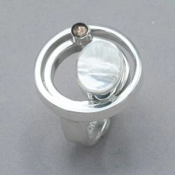 Lilly Barrack White Abalone And Smoky Quartz Circle Ring Rings