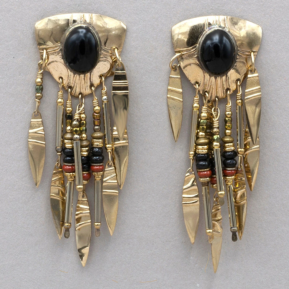Tabra Vintage Gold And Black Onyx Earrings 2 Tabra Vintage Gold And Black Onyx Earrings
