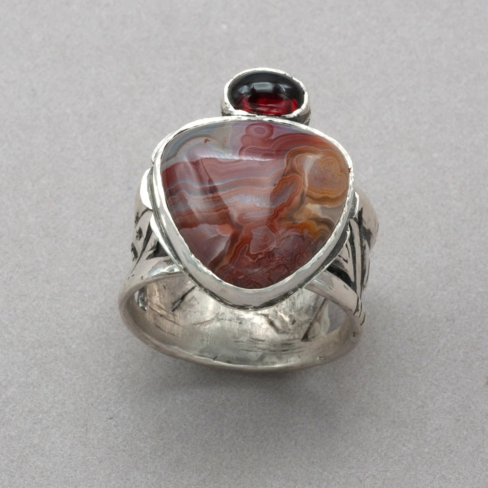 KS Agate And Garnet Sterling Silver Ring Rings 3 KS Agate And Garnet Sterling Silver Ring Rings