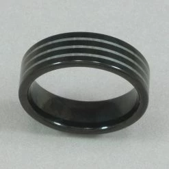 Silver City Men's Black Tungsten Stripe Ring Rings