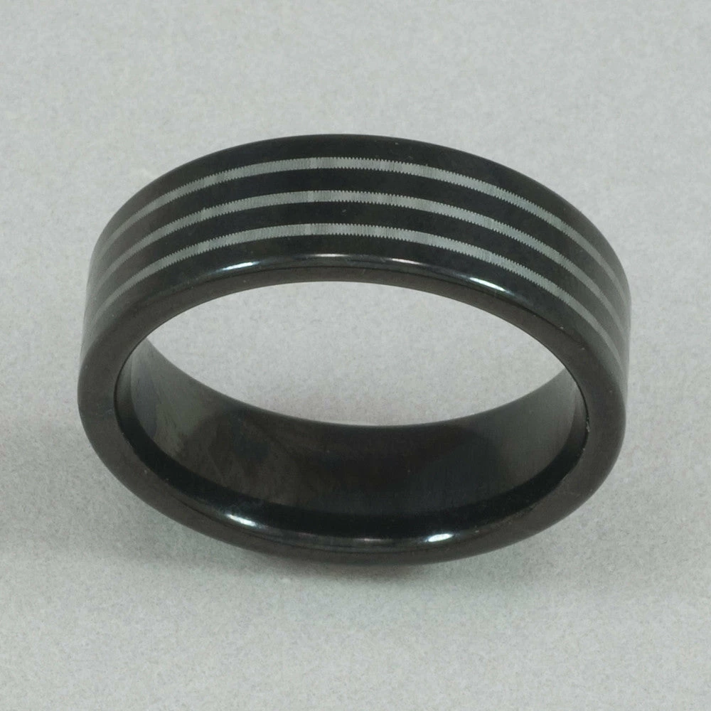 Silver City Men's Black Tungsten Stripe Ring Rings 3 Silver City Men's Black Tungsten Stripe Ring Rings
