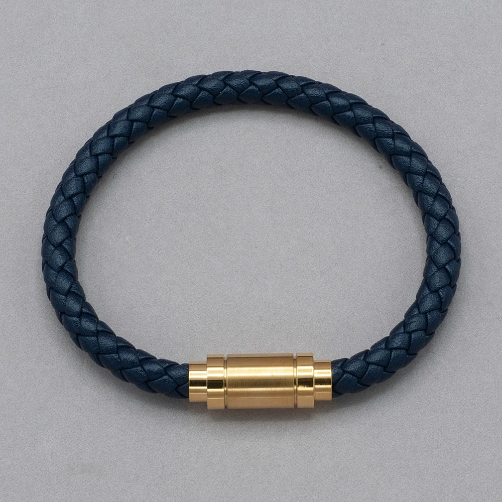 Italgem Steel Bracelets Italgem Gold IP Stainless Steel Blue Leather Bracelet 3 Italgem Steel Bracelets Italgem Gold IP Stainless Steel Blue Leather Bracelet