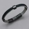Italgem Steel Italgem Stainless Steel Cable And Black Leather Bracelet Bracelets