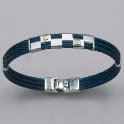 Italgem Steel Italgem 18k Blue Stainless Steel Cable Bracelet Bracelets