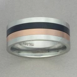 Italgem Steel Italgem Stainless Steel Black And Rose IP Spinner Ring