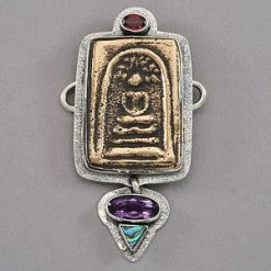 Tabra Bronze Buddha, Garnet, Amethyst, And Paua Shell Neck Charm
