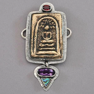Tabra Bronze Buddha, Garnet, Amethyst, And Paua Shell Neck Charm 3 Tabra Bronze Buddha, Garnet, Amethyst, And Paua Shell Neck Charm
