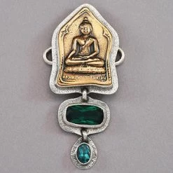 Charms Tabra Bronze Buddha And Green Quartz Neck Charm